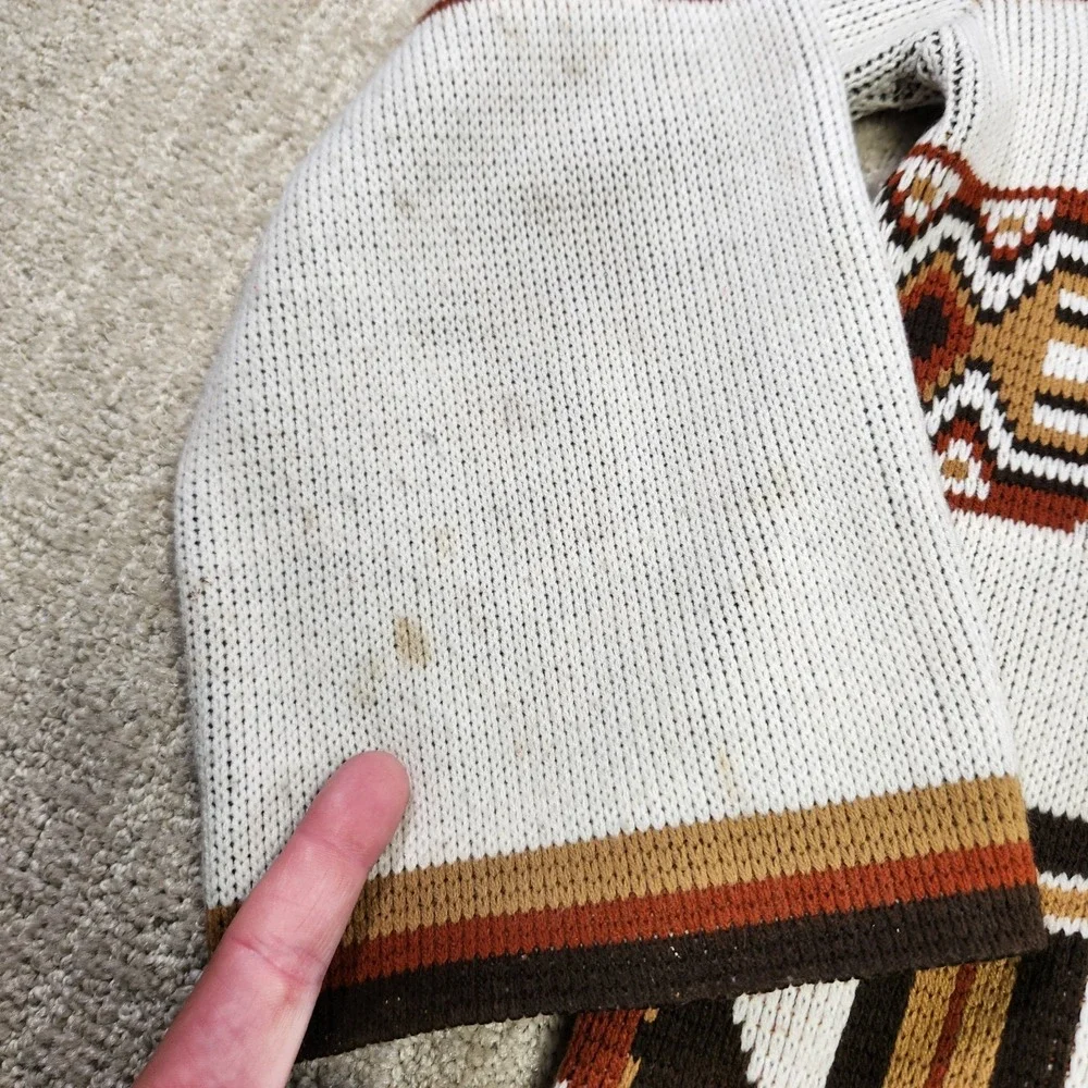 Vintage 70s‎ Aztec Cardigan Sweater Women Medium Shawl Collar Chunky Knit Navajo